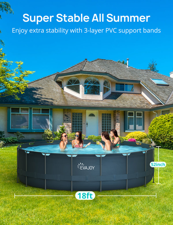 EVAJOY 18ft x 52in Metal Frame Swimming Pool Set Review