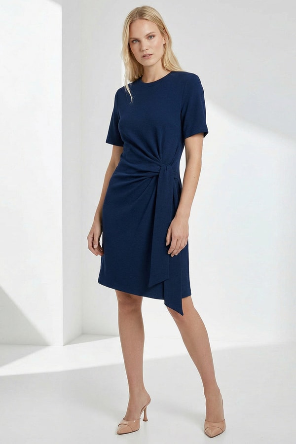 Exquise Round Neck Tie Waist Mini Knit Dress Review