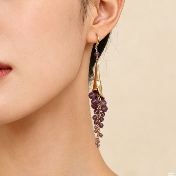 Fang Accessories Alocasia Flower Amethyst Tassel Earrings Review