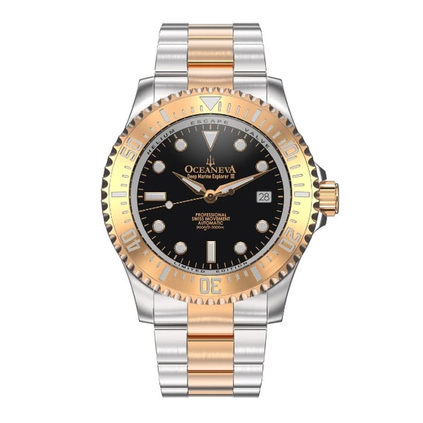 Oceaneva Watch Review: Oceaneva Deep Marine Explorer III 3000M Black Dial Rose Gold Watch Reviews