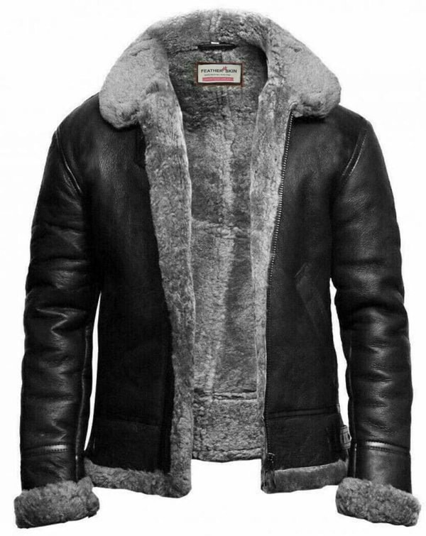 Feather Skin Aviator Black RAF B3 Shearling Grey Fur Leather Jacket Review