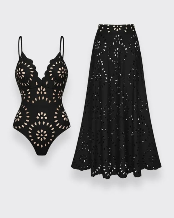 Vibecurve Flower Hollow One Piece Swimsuit and Skirt Reviews