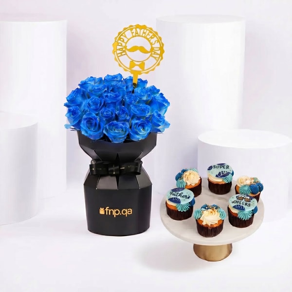 FNP Elegant Blue-Sprayed Roses & Chocolate Cupcakes for Father's Day مراجعة