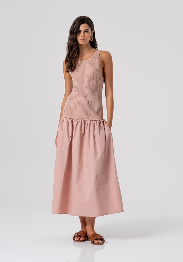 Long dress regular fit made with mixed fabric Recensione