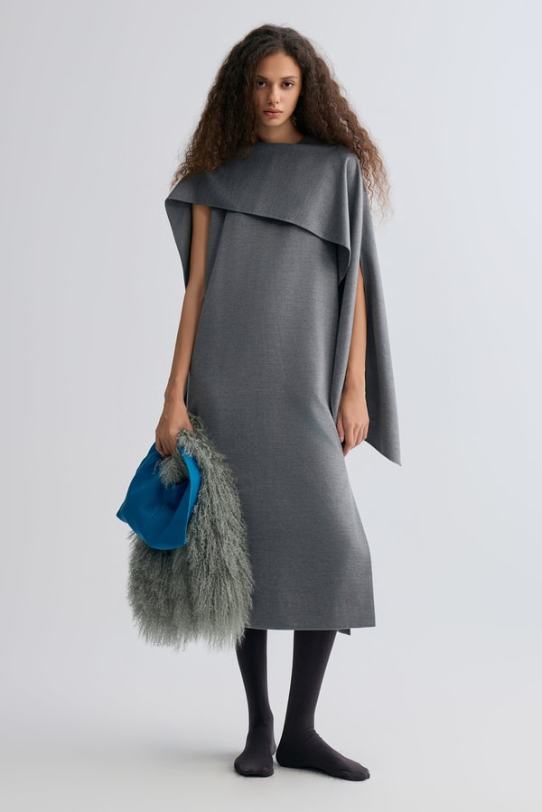 Front Row Shop Opera Cape Maxi Dress Grey Melange Reviews