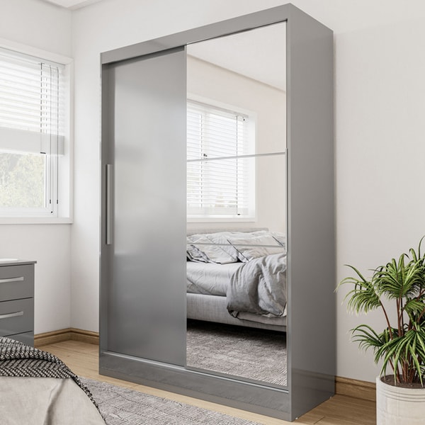 Furniture in Fashion Lynn Mirrored Wardrobe With 2 Sliding Doors In Grey High Gloss Review