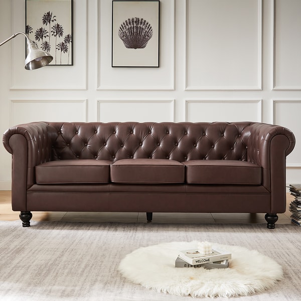 Furniture in Fashion Hertford Chesterfield Faux Leather 3 Seater Sofa In Dark Brown Review