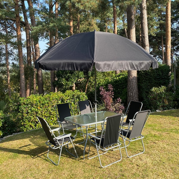 Garden Selections Wareham 8 Piece Metal Garden Furniture Set with Folding Chairs and Parasol Review