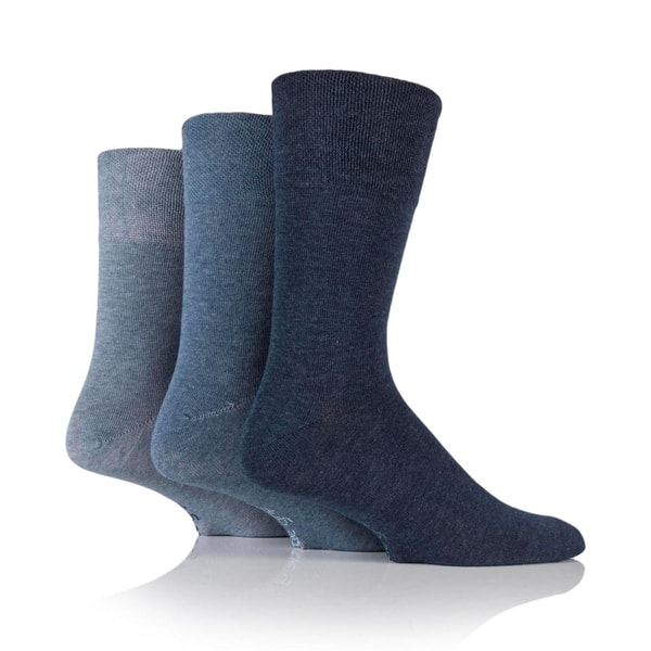 Gentle Grip 3 Pairs Men's Plain Cotton Socks Blue Mix Review