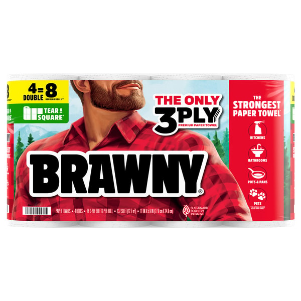Giant Food Brawny Tear-A-Square Double Rolls 3-Ply Paper Towels - 4 ct 137 SQ FT Review