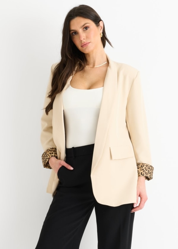 Gini London Beige Contrast Animal Edge to Edge Blazer Reviews