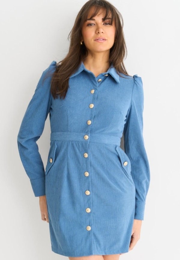 Gini London Blue Corduroy Mini Shirt Dress Reviews