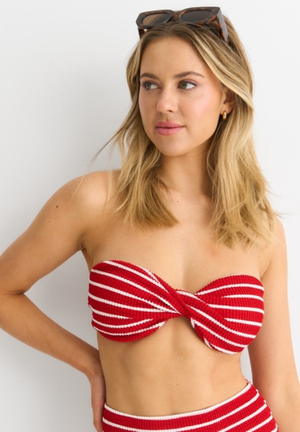 Gini London Red Textured Twist Front Stripe Bikini Top Reviews