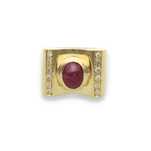 Gioielli Loro2 Anello in Oro Giallo Con Cabochon Pietra Rossa E Diamanti Recensione