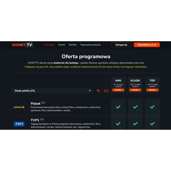 GONET.TV Oferta programowa Opinia 