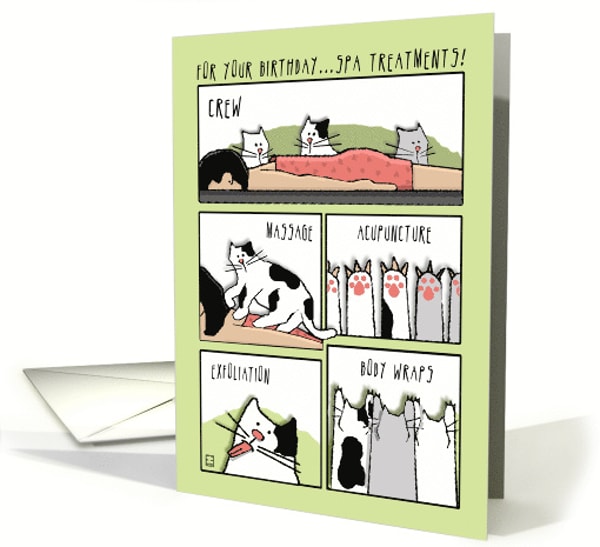 Greeting Card Universe Funny Spa Treatments With Cats for Your Birthday Wellness Humor Review