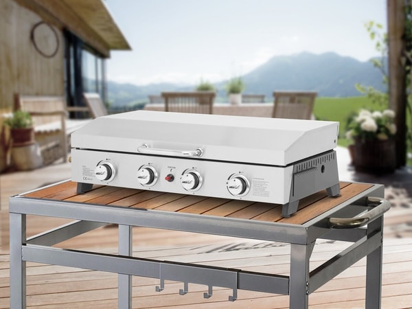 Habitat et jardin Plancha &agrave; gaz en inox avec 4 bruleurs et couvercle "Fasto" - 10 kw - Gris Avis