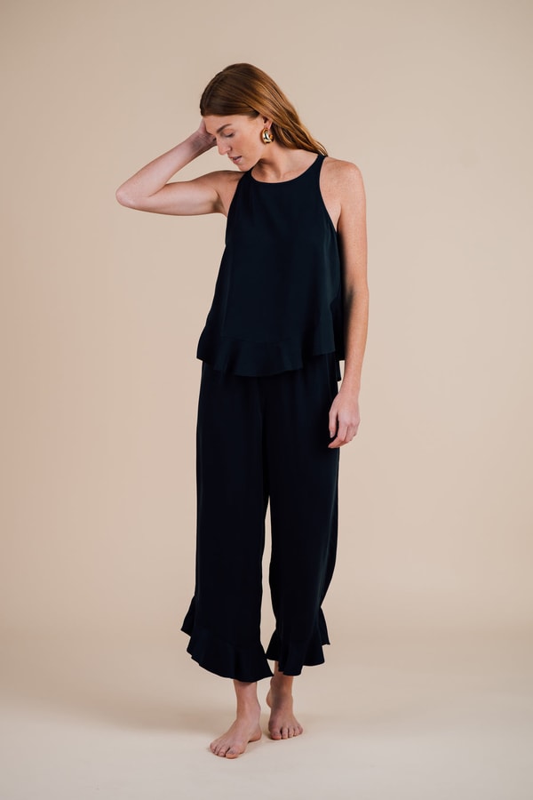 Half Asleep Ruffle Pant Set Black Night review