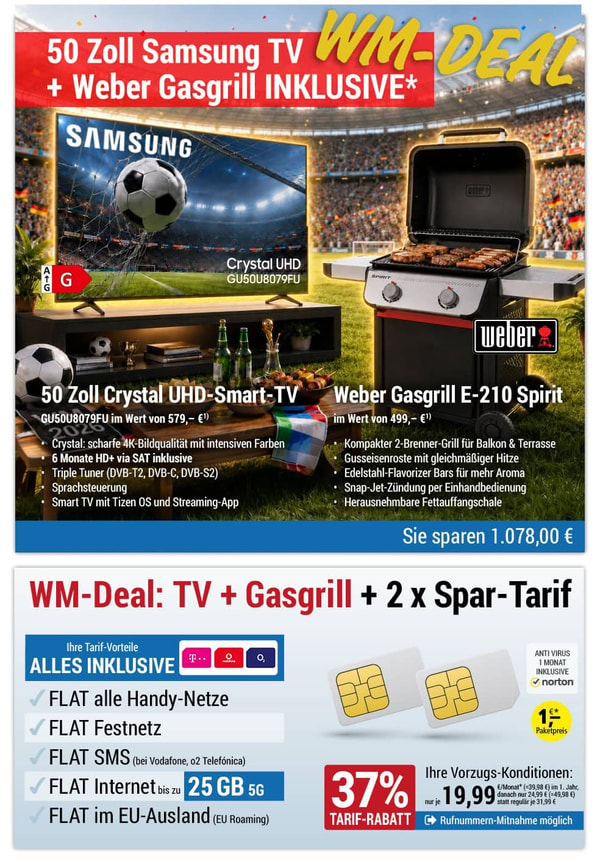 Samsung TV + Weber Gasgrill + 2 x SIM only ALL NET FLAT Review