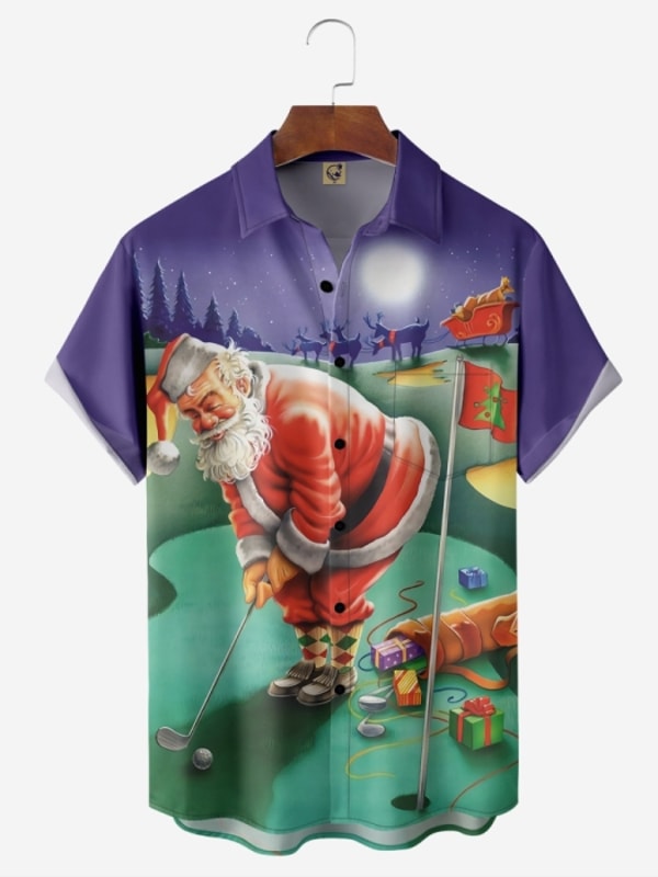 HARDADDY Golf Christmas Santa Chest Pocket Short Sleeve Vacation Shirt Reviews