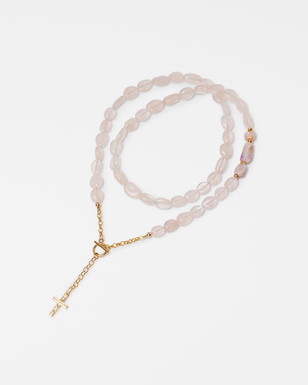 Hariqua Rose quartz &times; Boulder opal cross necklace レビュー