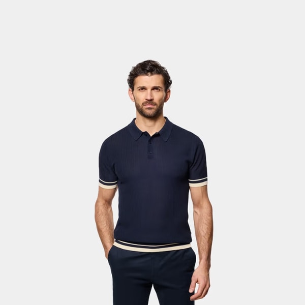Hawes & Curtis Kurzarm Strick Polo Baumwolle Dunkelblau Gerippt Bewertung