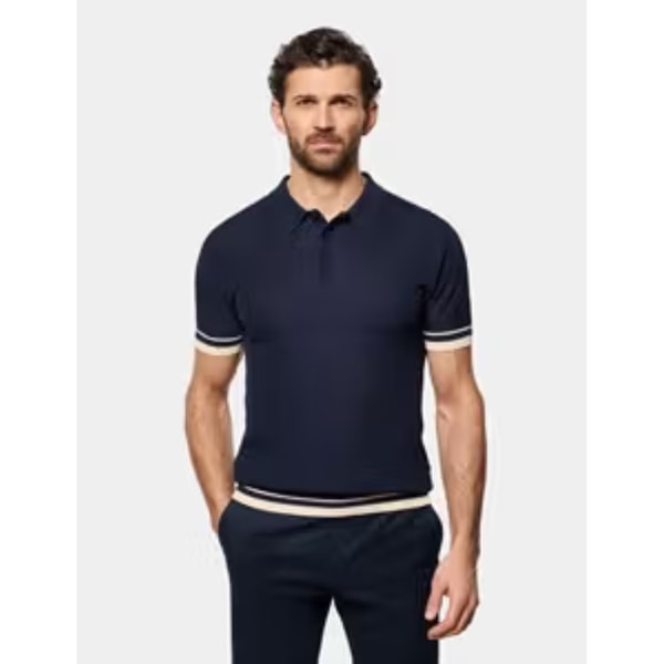 Hawes & Curtis Navy Premium Tipped Textured Knit Polo Shirt Review