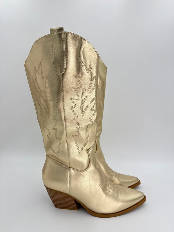 H&L Fashions Gold Faux Leather Embroidered Cowboy Boots Review