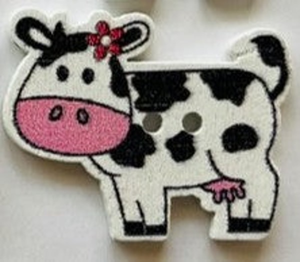 Hot Springs Fiber Co. Friendly Milk Cow wood button with Pink Face Review
