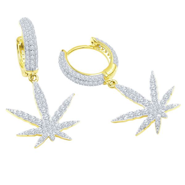 ICED OUT 925 Sterling Silber Bling Zirkonia Ohrringe - LEAF CREOLEN bewertung