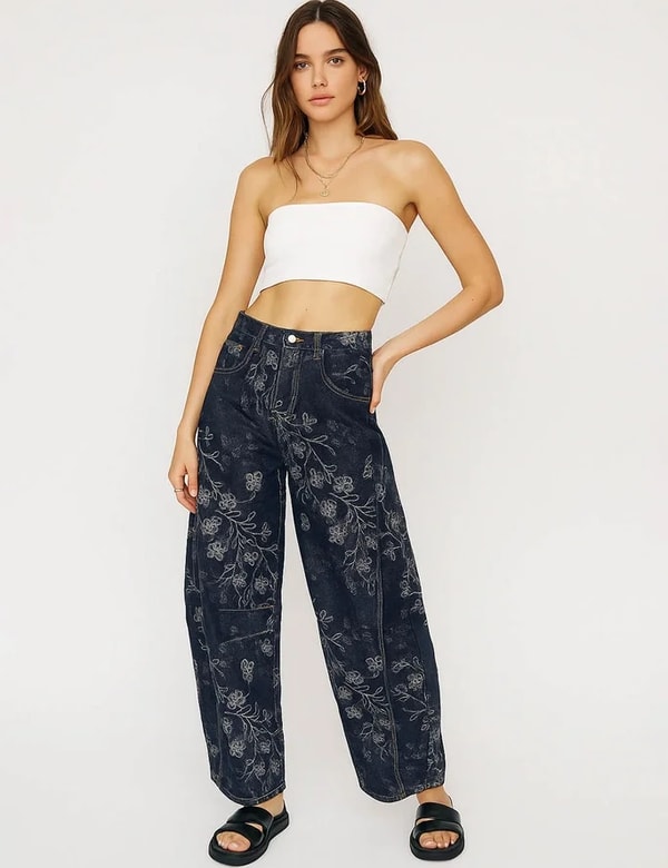 IN.FAME Ladies Vintage Jeans Floral Print Button Barrel Denim Pants Review