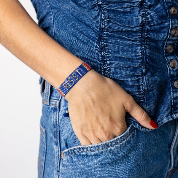 INK+ALLOY Gabby "Resist" Adjustable Beaded Bracelet Blue Review
