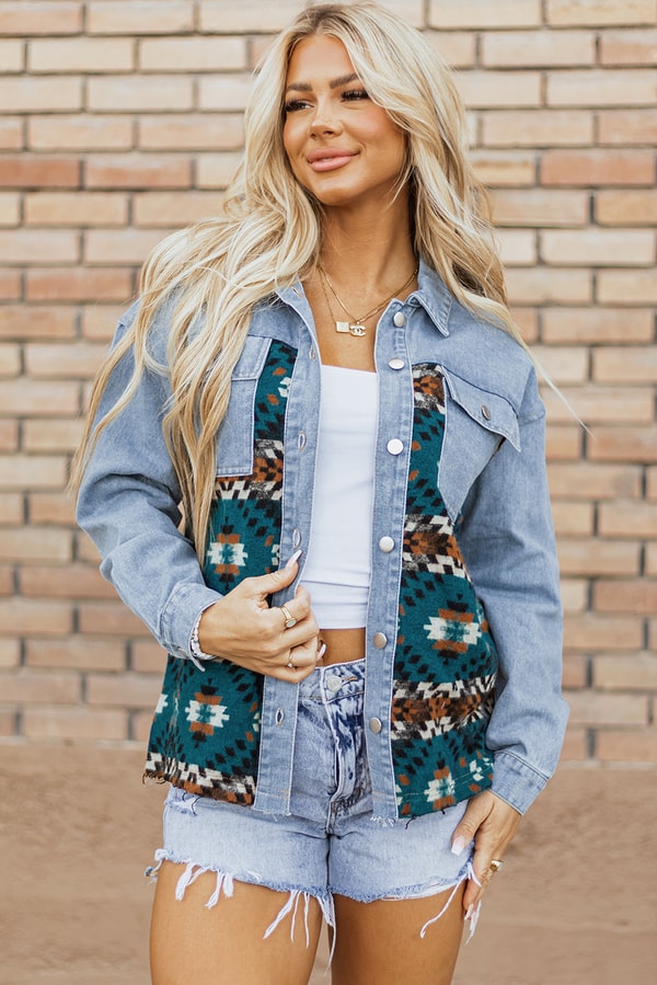 JaneFashion Blue Aztec Printed Denim Jacket Review