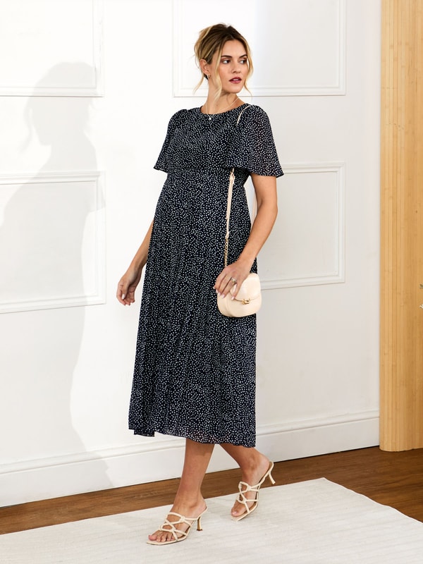 Jojo Maman Bebe Navy Chiffon Pleated Nursing Midi Dress Review