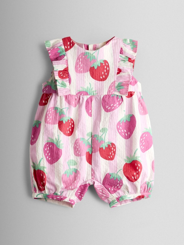Jojo Maman Bebe Pink Strawberry Ruffle Shoulder Romper Review