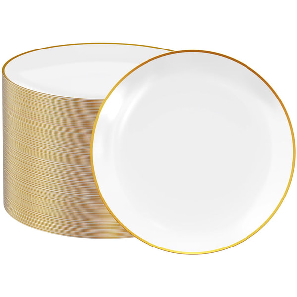 Jolly Chef 7in/10.25in Bulk Plastic Plates with Gold Rim Review