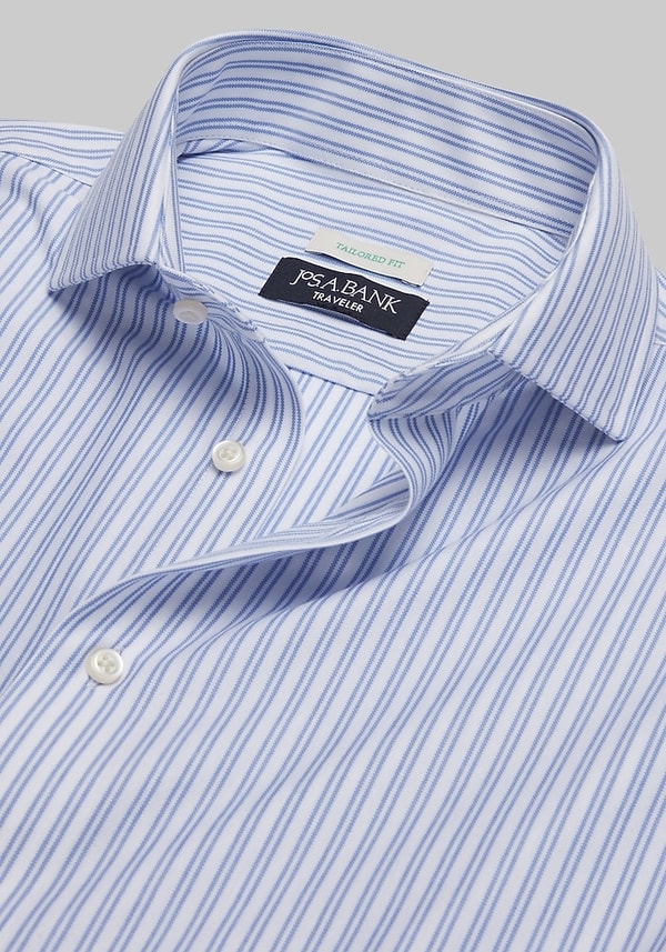 Jos. A Bank Traveler COOL MOTION Tailored Fit Spread Collar Stripe Knit Dress Shirt Review