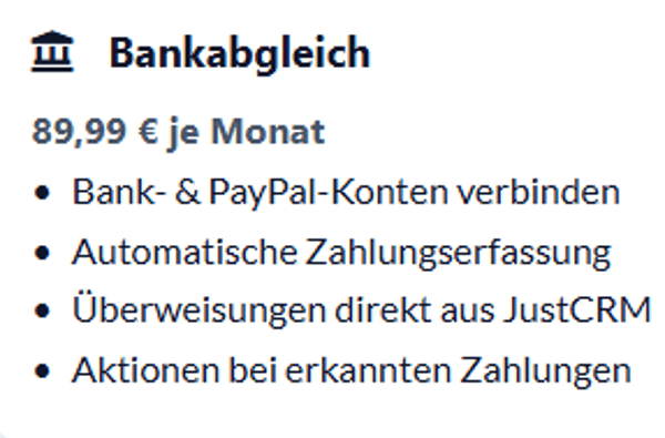 JustCRM Bank Abgleich Modul Bewertung