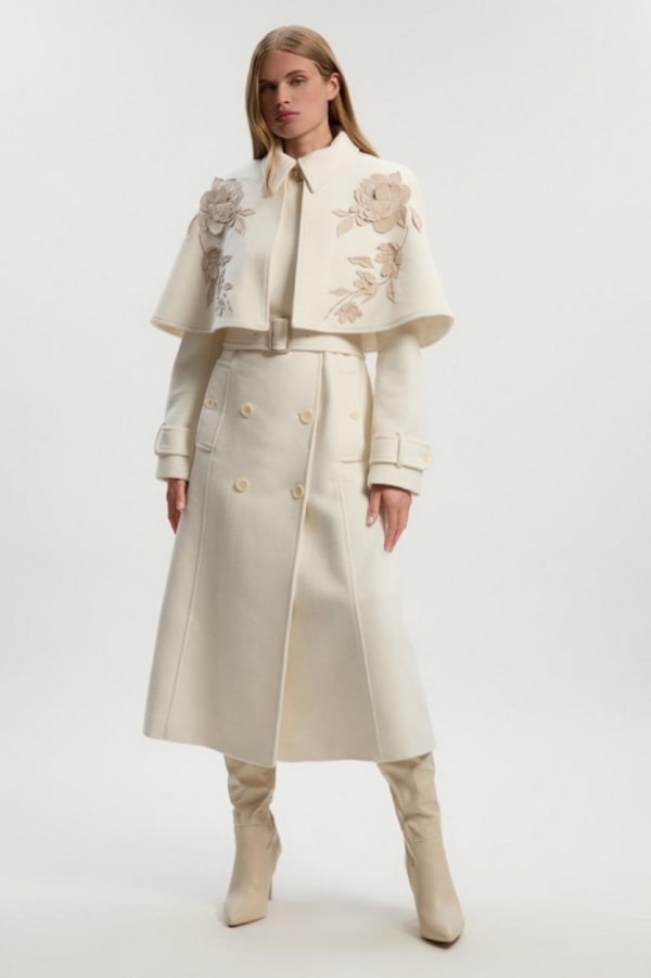 Karen Millen Brushed Wool Floral Embroidery Midi Coat Reviews