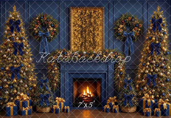 Kate Backdrop Kate Backdrop Kate Weihnachten Kamin Tannenbaum Blau Gold Bewertung