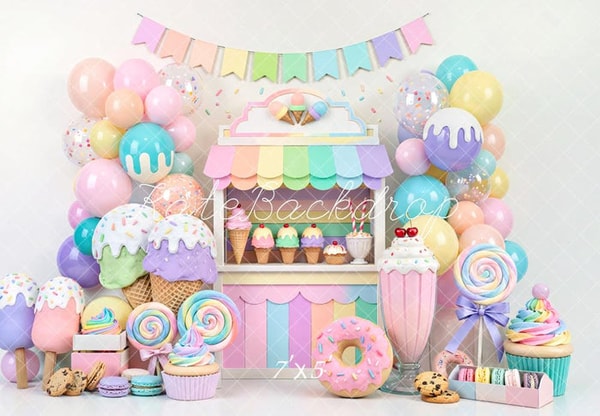 Kate Backdrop Geburtstag Eiscreme S&uuml;&szlig;igkeiten Pastell Hintergrund Bewertung