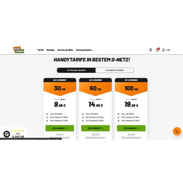 klarmobil Allnet Flat 30 GB 5G Bewertung