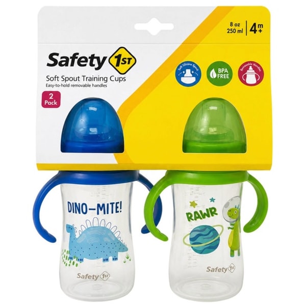 Kole Imports Safety First 2-Pack 9oz Printed Sippy Cups with Silicone Spout & Easy-Grip Handles in Blue & Green Review