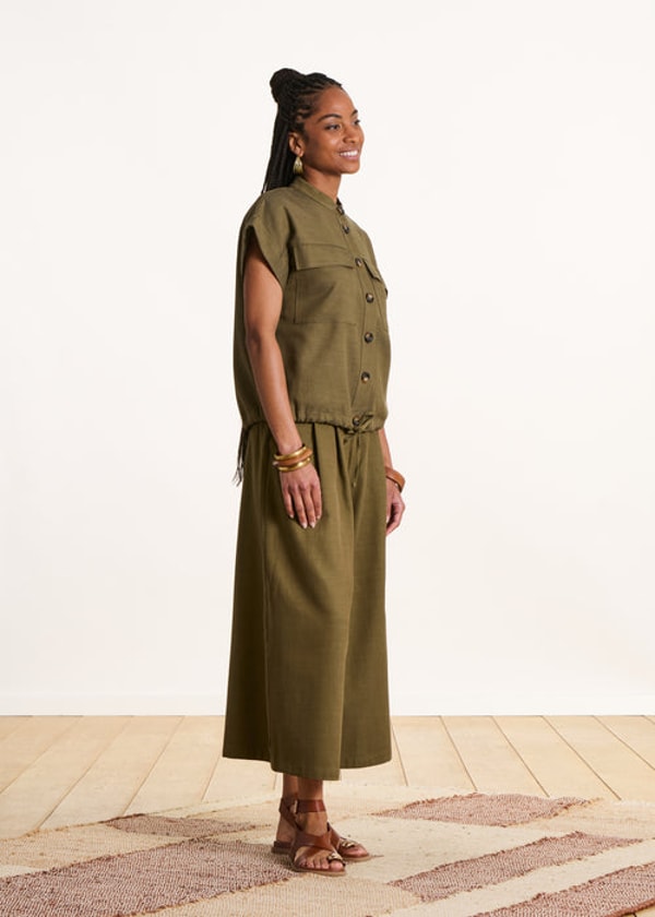 La F&eacute;e Marabout&eacute;e Kaki Fluid Short-Sleeve Blouse Avis