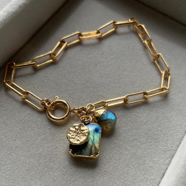 Decadorn Labradorite Gem Slice Triple Chunky Chain Bracelet | Adventure (Gold Plated or Silver) Reviews