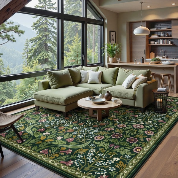 Lahome Claude Washable Maximalism Vibrant Blossom Floral Dark Green Rug Review