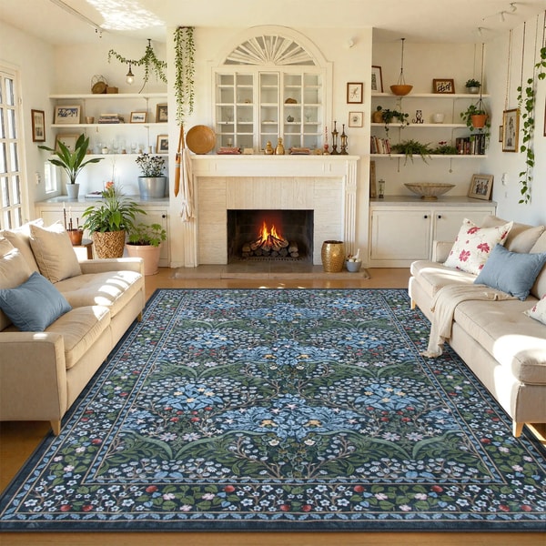 Lahome Giverny Washable Maximalism Vintage French Floral Blue Rug Review