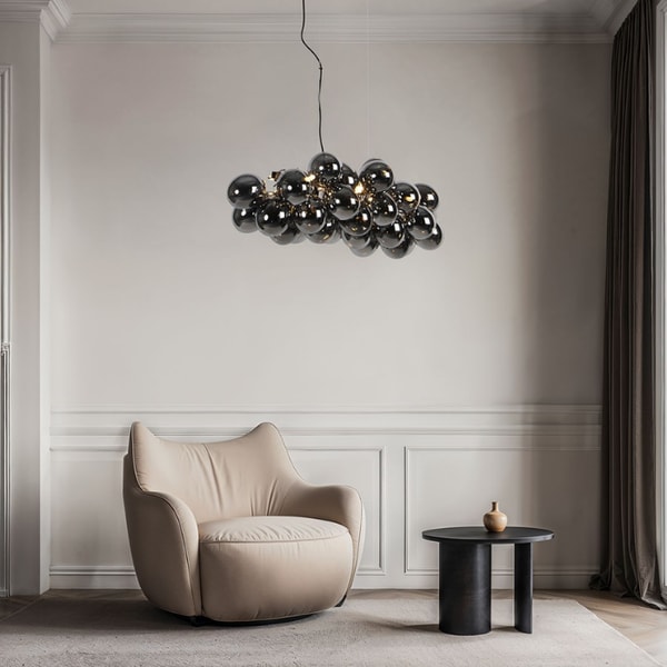 Lampadaeluce Lampada a sospensione Art D&eacute;co nera con vetro fum&eacute; 8 luci Uvas Bewertungen
