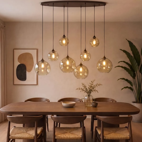 Lampeetlumiere Suspension Art D&eacute;co bronze fonc&eacute; avec verre ambr&eacute; ovale 8 lumi&egrave;res Sandra Bewertungen
