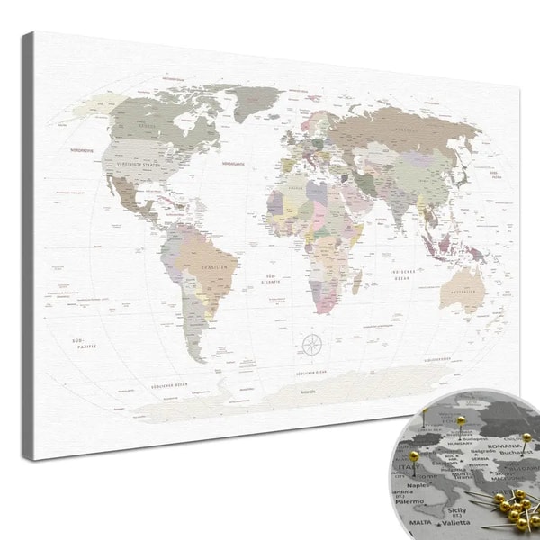 Lana KK Slim Line Leinwandbild - World Map White - Pinnwand Bewertung